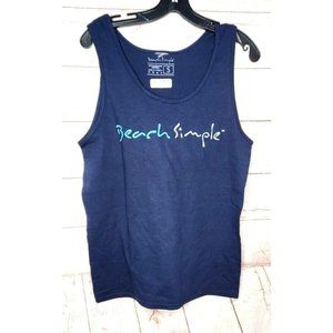 Beach Simple Logo Cotton Blend U.S.A Made Small Blue White Letters Tank Top